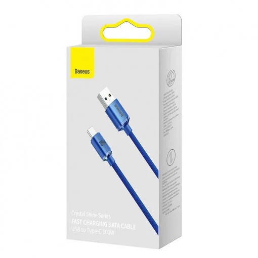 CABLU alimentare si date Baseus Crystal Shine, Fast Charging Data Cable pt. smartphone, USB la USB Type-C 100W, 1.2m, braided, albastru "CAJY000403" (timbru verde 0.18 lei) - 6932172602819 - imagine 2