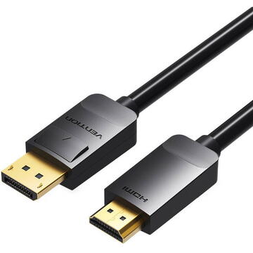 Cablu video Vention, DisplayPort(T) la HDMI(T), 3m, rezolutie maxima 1080p la 60 Hz, conectori auriti, cupru, invelis PVC, negru, „HADBI” (timbru verde 0.18lei) –  6922794733350