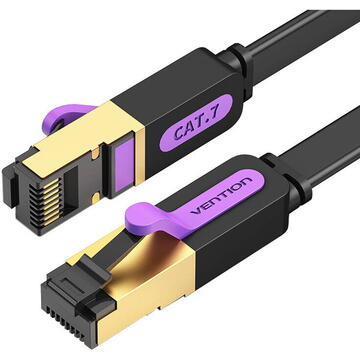 Patch Cord STP Vention, Cat. 7, 1.5m, flat cable, conductor cupru, viteza max transfer 10 Gbps, invelis PVC, negru, „ICABG” (timbru verde 0.18 lei) – 6922794729827