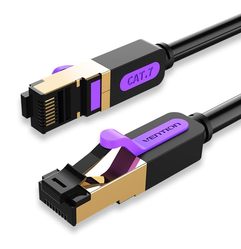 Patch cord SFTP Vention, Cat. 7, RJ-45 (T) la RJ-45 (T), 1m, AWG 28, 10Gbps, ecranat, conectori auriti, negru, „ICDBF” (timbru verde 0.08 lei) – 6922794741775
