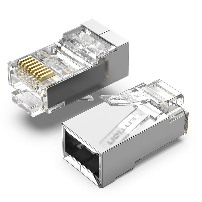 Mufe RJ45 FTP Vention, Cat. 5e, 10 buc pe punga, AWG 23-26, diam. fir 1.02mm, conectori auriti, transparent, „IDAR0-10” (timbru verde 0.08 lei) – 6922794744134