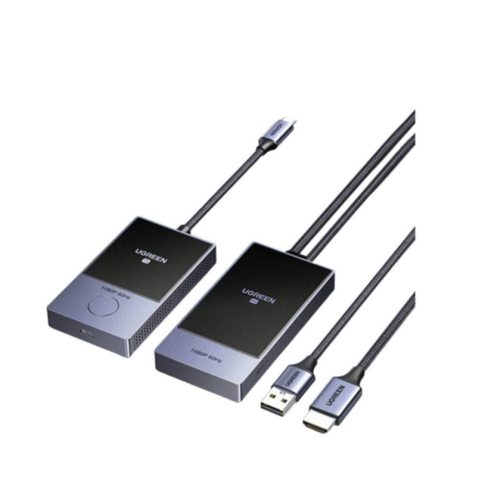 EXTENDER VIDEO Wireless Ugreen, „CM737” , rez. maxima 1080P/60Hz, max. 30M, contine 1 transmitter:1 × USB-C (T), 1 × USB-C(M)(PD 60W) si 1 receiver:1 × HDMI(T), 1 × USB(T), metalic, gri „35031A” (timbru verde 0.8 lei) – 6941876248704