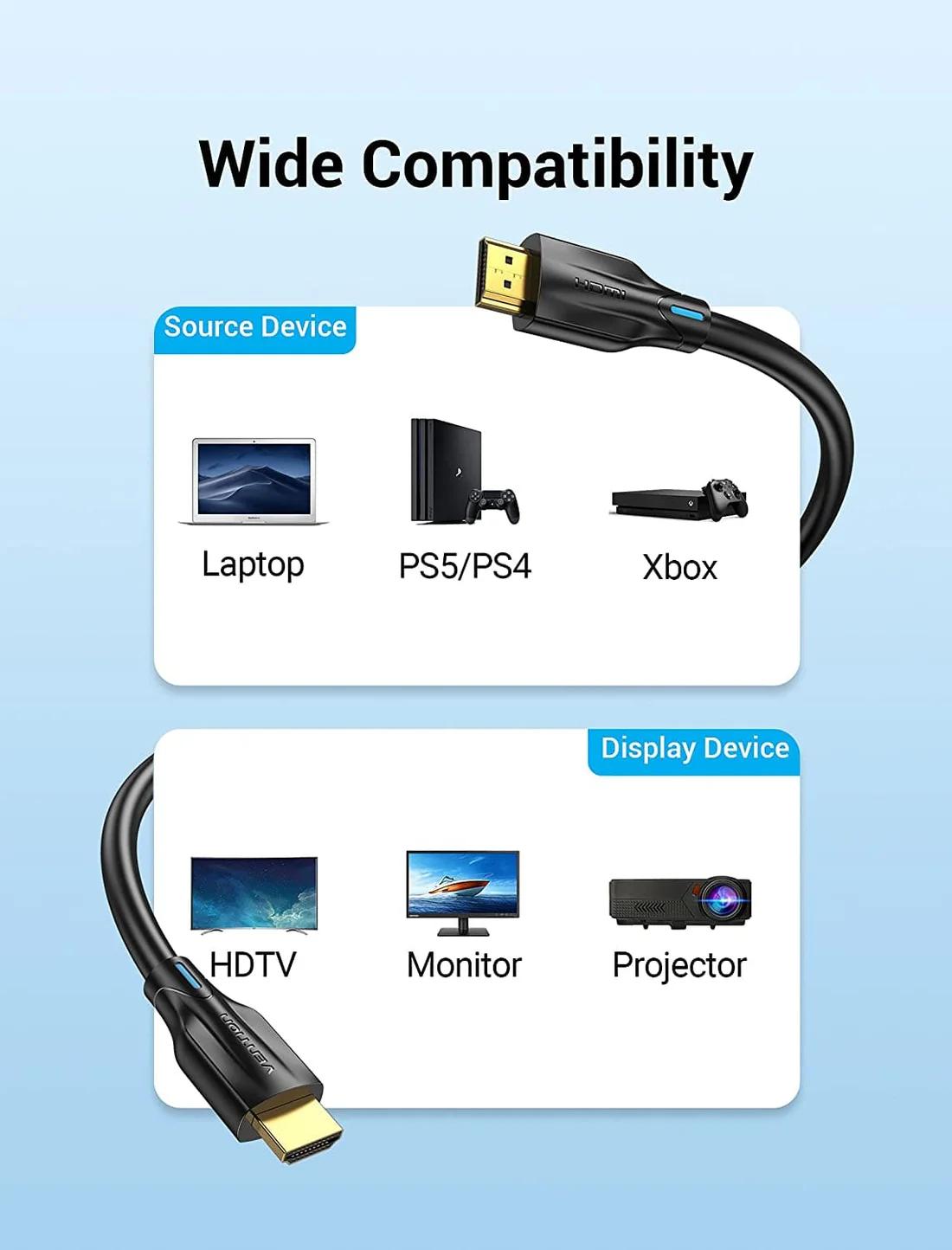 Cablu video Vention, HDMI (T) la HDMI (T), 3m, rezolutie 8K la 60Hz, conectori auriti, negru, "AANBI" (timbru verde 0.08 lei) - 6922794743519 - imagine 5