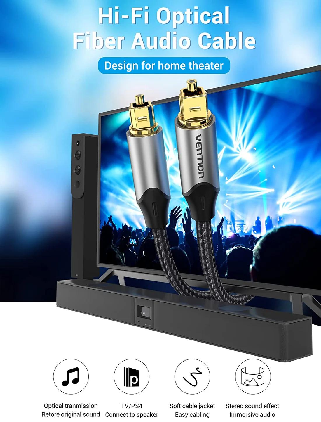 Cablu optic audio Vention, S/PDIF (T) la S/PDIF (T), 5.1 canale, 1.5m, conectori auriti, gri, "BAVHG" (timbru verde 0.08 lei) - imagine 4