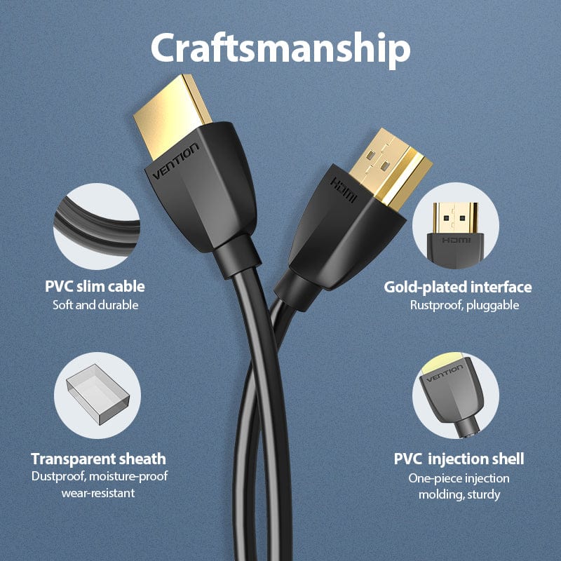 Cablu video Vention, HDMI(T) la HDMI (T), 1m, rezolutie 4K la 60Hz, negru, "AAIBF" (timbru verde 0.08 lei) - 6922794741560 - imagine 2