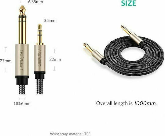 CABLU audio Ugreen, "AV127" TRS jack 3.5 mm (T) la jack 6.35 mm (T), lungime 1m, gri "10625" (timbru verde 0.18 lei) - 6957303816255 - imagine 3
