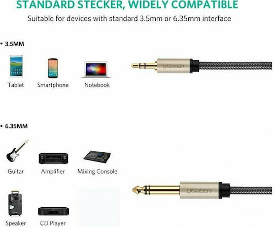 CABLU audio Ugreen, "AV127" TRS jack 3.5 mm (T) la jack 6.35 mm (T), lungime 1m, gri "10625" (timbru verde 0.18 lei) - 6957303816255 - imagine 2