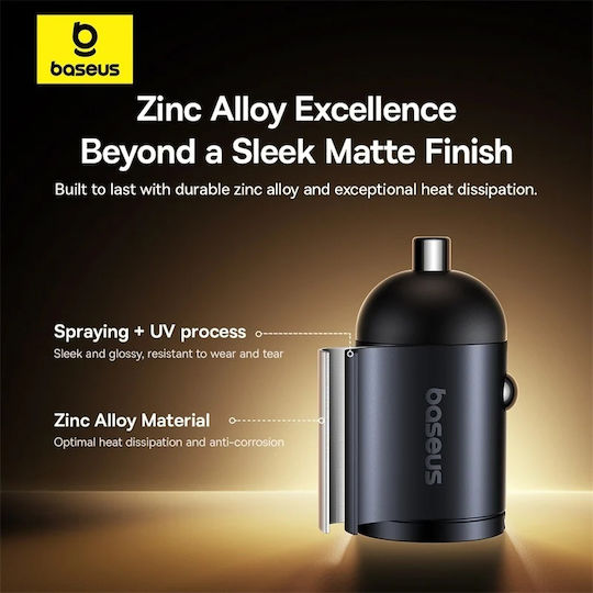 INCARCATOR auto Baseus Tiny Star, Quick Charge 30W, 1 x USB Type-C, 1 x USB, negru "C00035001121-02" (timbru verde 0.8 lei) - 6932172677206 - imagine 5