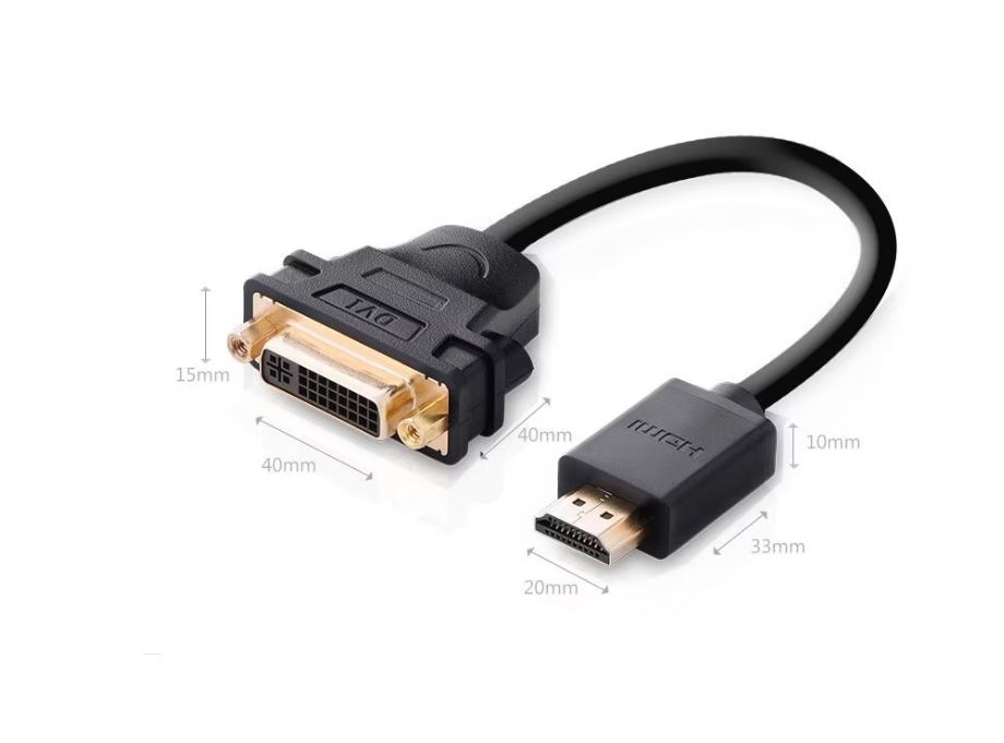 CABLU video Ugreen,  HDMI (T) la DVI (M), rezolutie maxima FHD (1920 x 1080), conectori auriti, 0.2m, negru „20136” (timbru verde 0.8 lei)) – 6957303821365