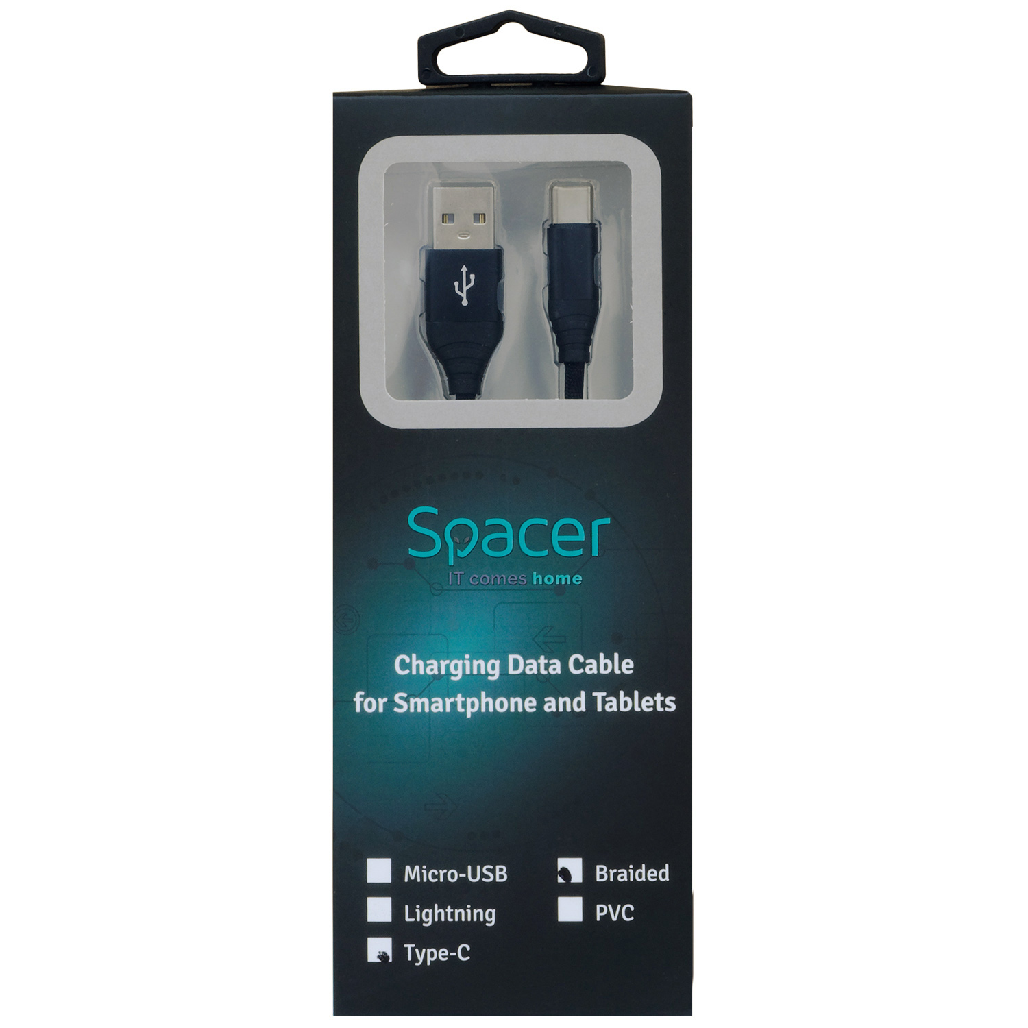 CABLU alimentare si date SPACER, pt. smartphone, USB 3.0 (T) la Type-C (T), Braided,2.1A ,Retail pack, 0.5m, black, "SPDC-TYPEC-BRD-BK-0.5" (timbru verde 0.08 lei) - imagine 2