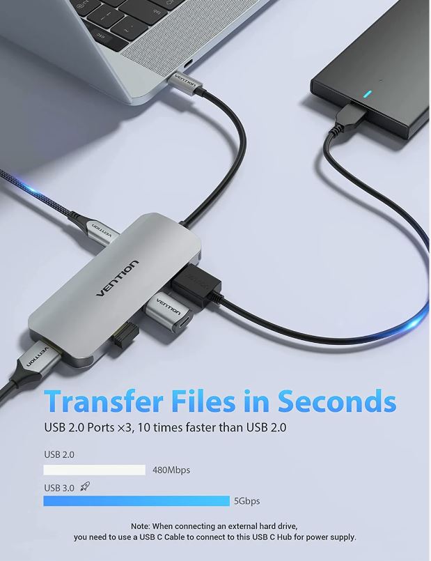 Docking Station Vention,HDMI(M), 3xUSB 3.2 gen1,PD 100W,SD/TF dual card slot,conec prin USB-C(T),transf 5 Gbps,aliaj Al si ABS,1 Gbit,4K/30Hz,argintiu "TOJHB" (timbru verde 0.18 lei)-6922794756816 - imagine 2