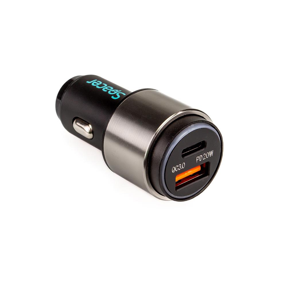 ALIMENTATOR auto SPACER QC si PD 38W total max, Quick Charge 18W & Power Delivery 20W, 38W total max., 1 x USB + 1 x USB Type-C, LED ambiental, pt. bricheta auto, black, "SPCC-DUOQ-38W" (timbru verde 0.18 lei) - imagine 3
