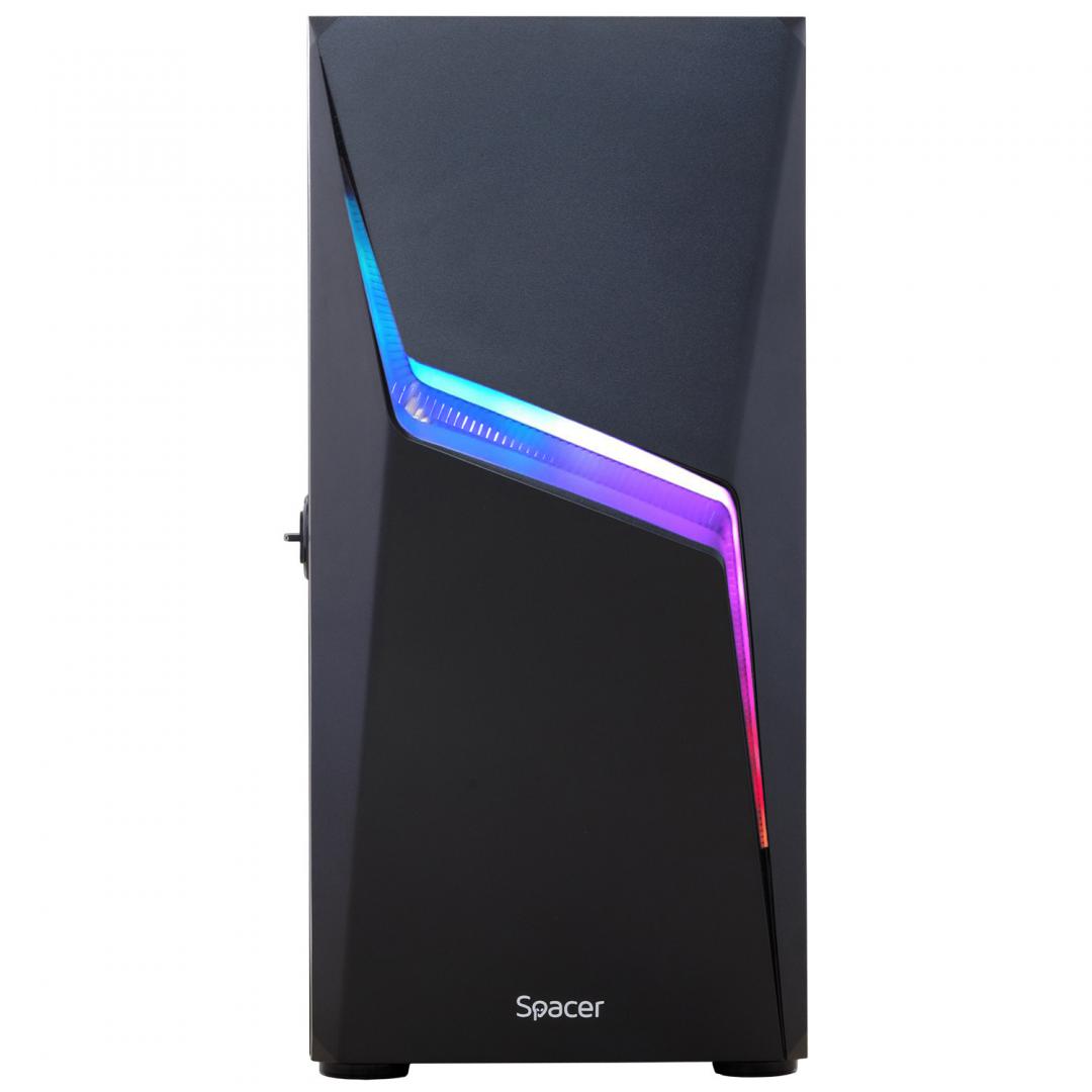CARCASA SPACER - gaming, Middle Tower, ATX, "THUNDER", fara sursa, usa sticla securizata (balama), banda LED RGB, USB 2.0 x 2, USB 3.0 x 1, HD-Audio Jack 3.5mm x 2, mesh , "SPGC-THUNDER" - imagine 2