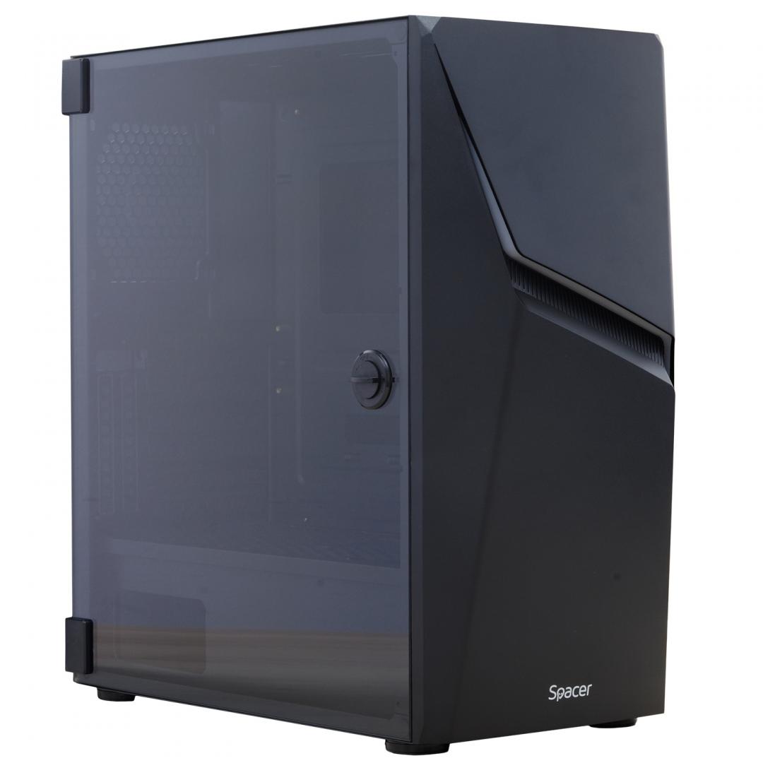 CARCASA SPACER - gaming, Middle Tower, ATX, "THUNDER", fara sursa, usa sticla securizata (balama), banda LED RGB, USB 2.0 x 2, USB 3.0 x 1, HD-Audio Jack 3.5mm x 2, mesh , "SPGC-THUNDER"