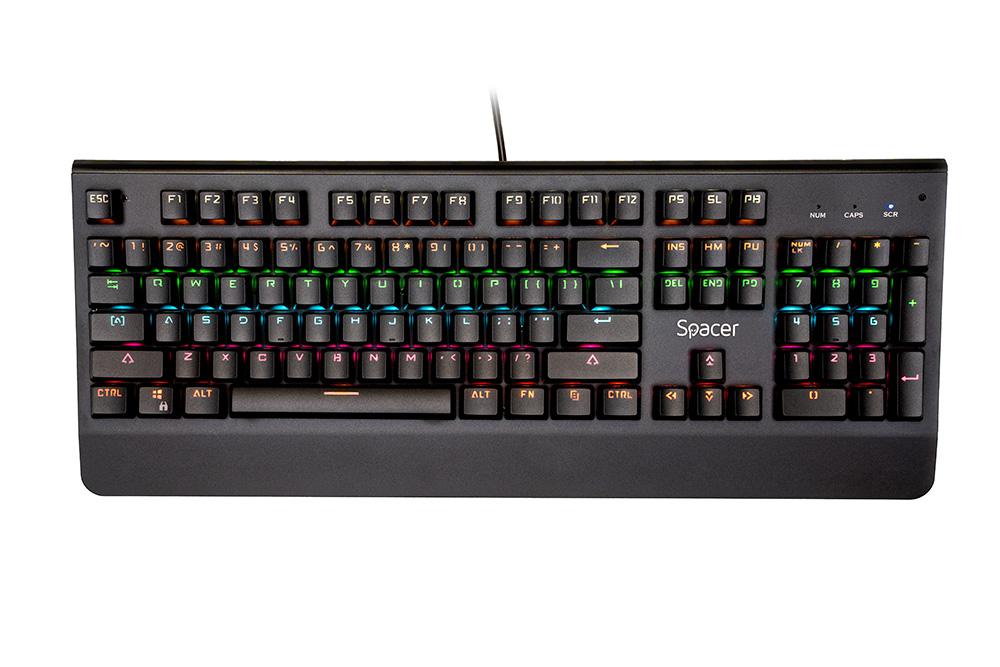 TASTATURA MECANICA SPACER USB, switch-uri mecanice albastre,iluminare RGB, 50 mil. apasari, 104 taste, anti-ghosting 26 taste, anti-spill, palm rest metalic, black "SPKB-MK-01" (timbru verde 0.8 lei) - imagine 2