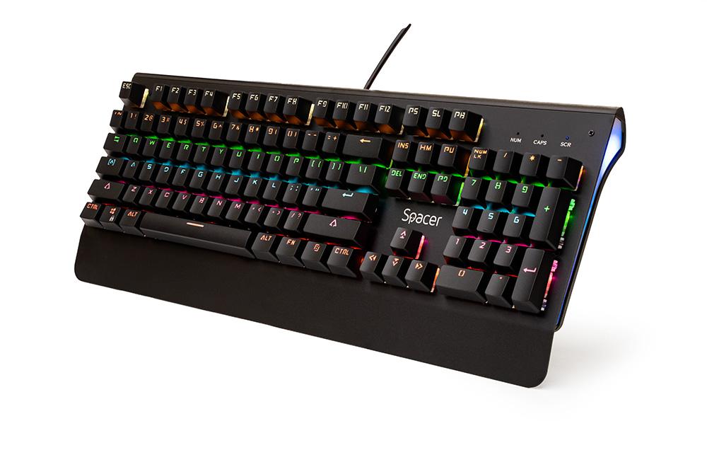 TASTATURA MECANICA SPACER USB, switch-uri mecanice albastre,iluminare RGB, 50 mil. apasari, 104 taste, anti-ghosting 26 taste, anti-spill, palm rest metalic, black "SPKB-MK-01" (timbru verde 0.8 lei) - imagine 4