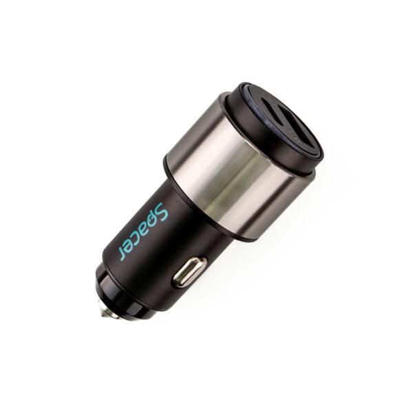 ALIMENTATOR auto SPACER QC si PD 38W total max, Quick Charge 18W & Power Delivery 20W, 38W total max., 1 x USB + 1 x USB Type-C, LED ambiental, pt. bricheta auto, black, "SPCC-DUOQ-38W" (timbru verde 0.18 lei) - imagine 2
