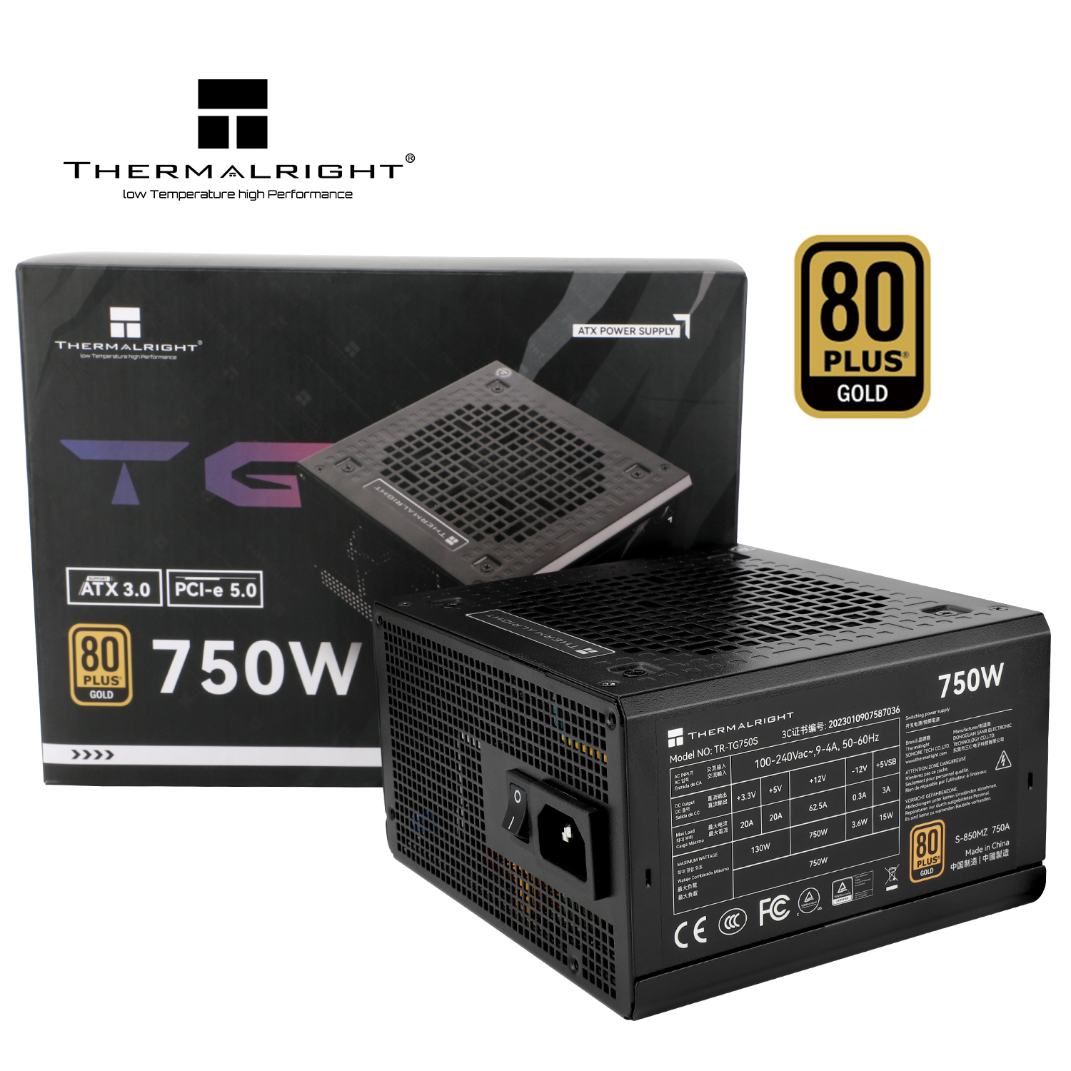SURSA Thermalright "TR-TG750S", 750W, certificare 80 Plus Gold, non-modular, LLC, DC to DC, fan 120mm, negru, "TR-TG750S" (timbru verde 2 lei) - imagine 2