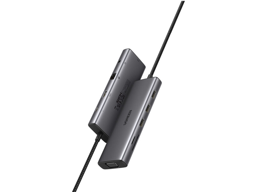 DOCKING Station Ugreen, „CM498” conec PC USB Type-C, HDMI(4K@30Hz), VGA, 3xUSB-A3.0, Gigabit RJ45, card reader SD/TF, jack 3.5mm, PD(100W), aluminiu, gri „15601” (timbru verde 0.8 lei)