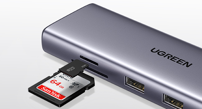 DOCKING Station Ugreen, "CM498" conec PC USB Type-C, HDMI(4K@30Hz), VGA, 3xUSB-A3.0, Gigabit RJ45, card reader SD/TF, jack 3.5mm, PD(100W), aluminiu, gri "15601" (timbru verde 0.8 lei) - imagine 5