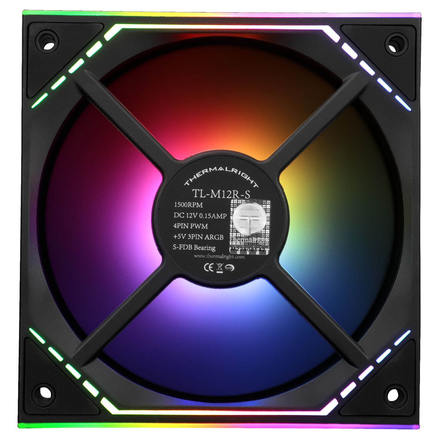 Ventilator Thermalright "", 120mm, 1500 RPM, S-FDB Bearing, 34.43 CFM, LED ARGB, 4pin PWM, negru, "TL-M12R-S" (timbru verde 0.18lei) - imagine 4
