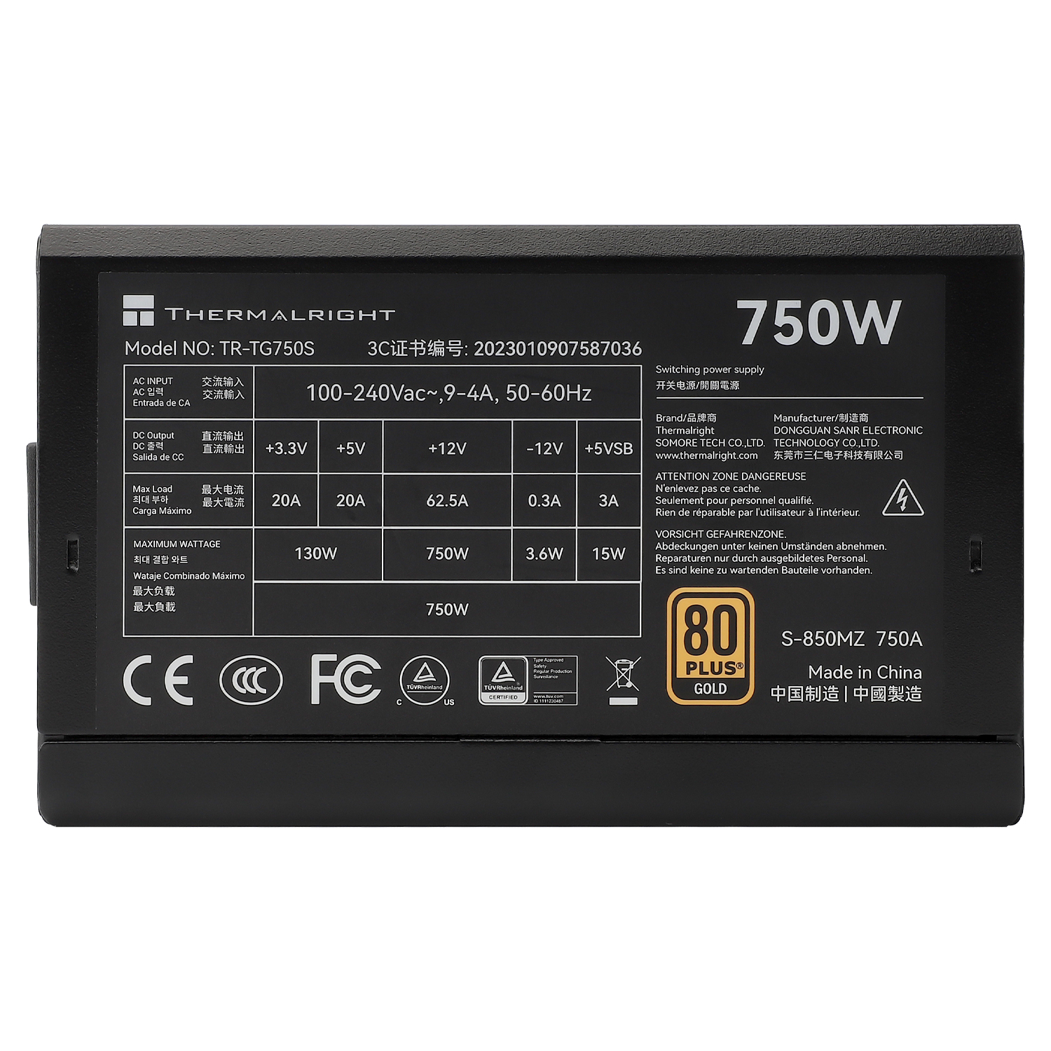 SURSA Thermalright "TR-TG750S", 750W, certificare 80 Plus Gold, non-modular, LLC, DC to DC, fan 120mm, negru, "TR-TG750S" (timbru verde 2 lei) - imagine 5