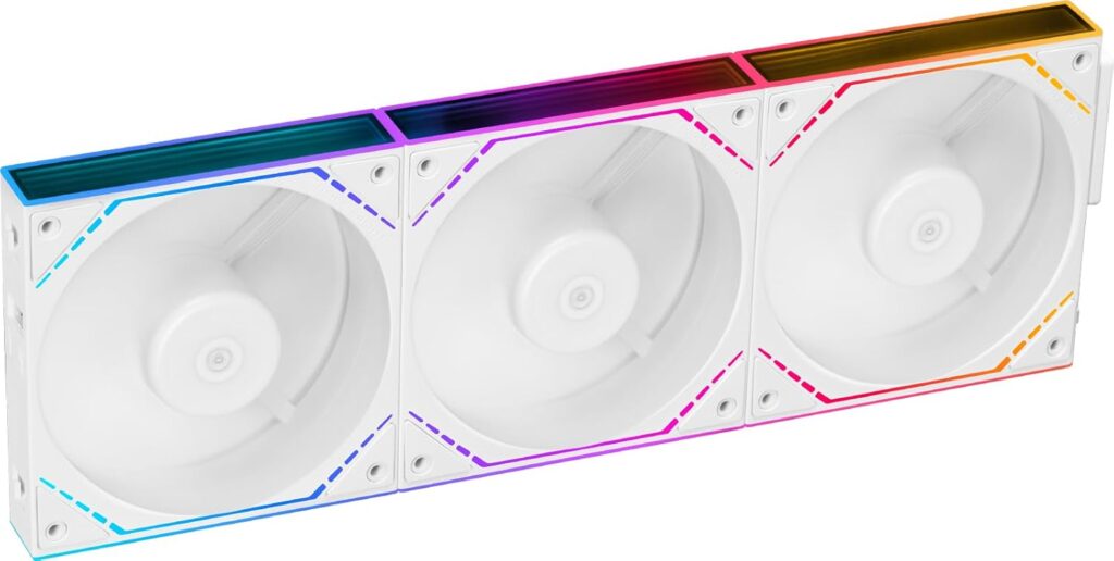 Set 3 ventilatoare Thermalright „TL-M12QRW”, 120mm, 1500 RPM, S-FDB Bearing, 47.6 CFM, LED ARGB, 4pin PWM, alb, „TL-M12QRW-3” (timbru verde 0.54lei)