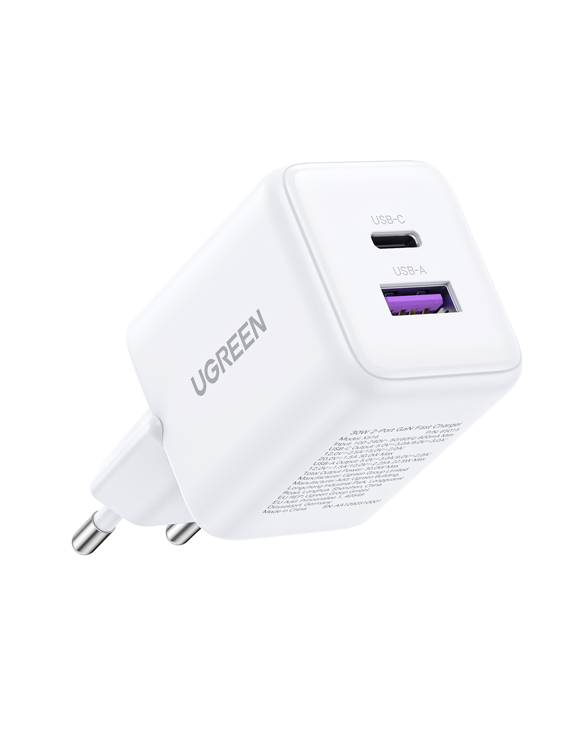 INCARCATOR retea Ugreen GaN "X516" Quick Charge 30W, 1 x USB Type-C, 1 x USB, alb "65015" (timbru verde 0.18 lei) - imagine 3