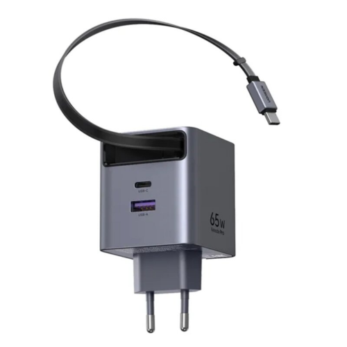 INCARCATOR retea Ugreen GaN "X615" Quick Charge 65W, 1 x USB Type-C, 1 x USB, 1 x cablu USB Type-C retractabil, alb "65825" (timbru verde 0.18 lei) - imagine 2