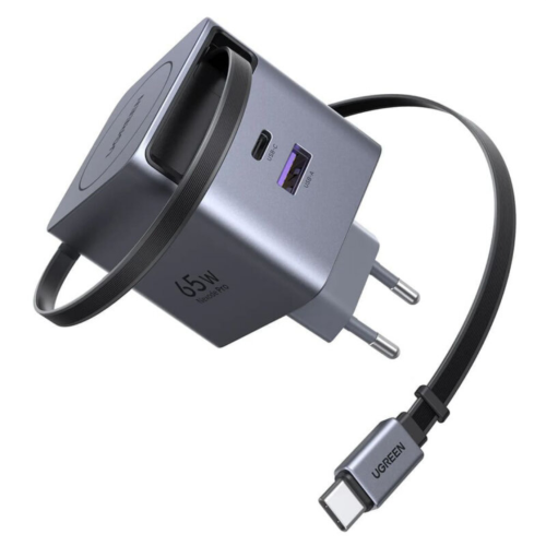 INCARCATOR retea Ugreen GaN "X615" Quick Charge 65W, 1 x USB Type-C, 1 x USB, 1 x cablu USB Type-C retractabil, alb "65825" (timbru verde 0.18 lei) - imagine 3