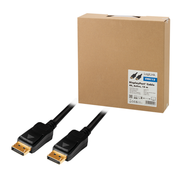 CABLU video LOGILINK, DisplayPort (T) la DisplayPort (T) 1.2, 15m, amplificare, conectori auriti, rezolutie maxima 4K (3840 x 2400) la 60 Hz, plastic, triplu ecranaj, negru, "CV0113" (timbru verde 0.8 lei) - imagine 2