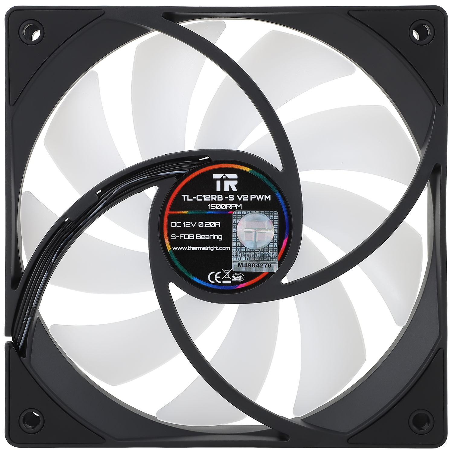 Ventilator Thermalright, 120mm, 1500 RPM, S-FDB Bearing, 58 cfm, LED ARGB, 4pin PWM, negru, "TL-C12RB-S V2" (timbru verde 0.18lei) - imagine 3