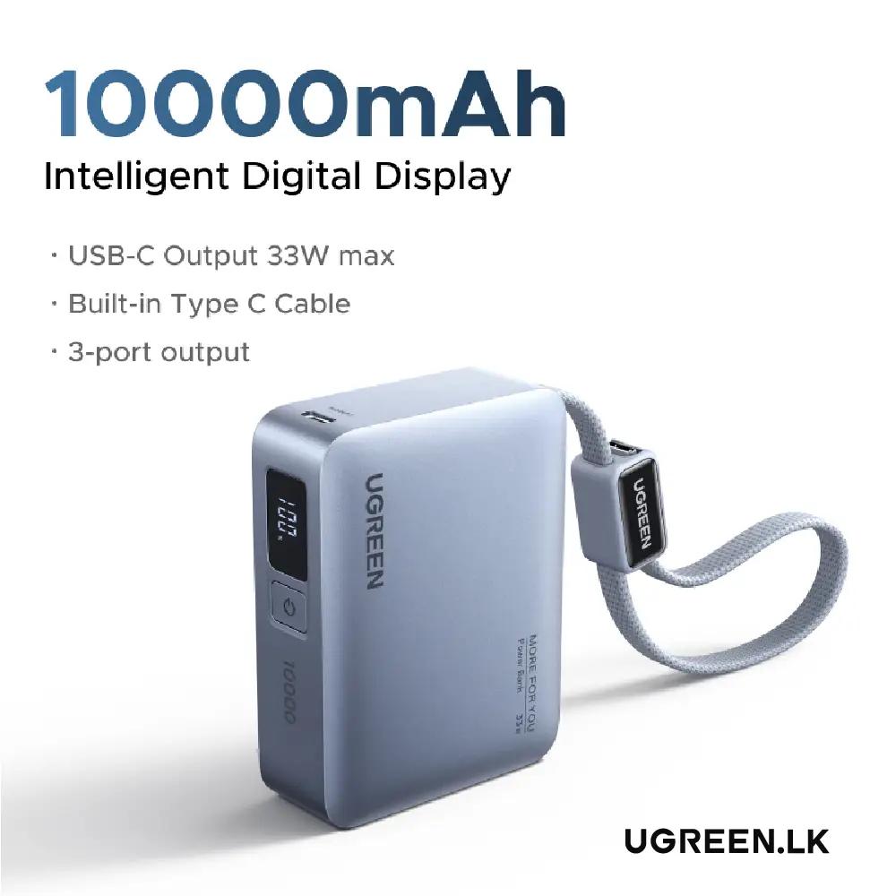 POWER BANK Ugreen "PB584", 10000mAh, 33W, 1 x USB, 1 x USB Type-C, 1 x USB Type-C integrat, display, gri, "75173B" (timbru verde 0.98 lei) - imagine 4