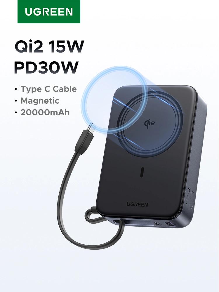 POWER BANK Ugreen "PB567", 20000mAh, 30W PD3.0 , 1 x USB, 1 x USB Type-C, incarcare magnetica 15W, 1 x USB Type-C cablu integrat, gri, "55450B" (timbru verde 0.98 lei) - imagine 3