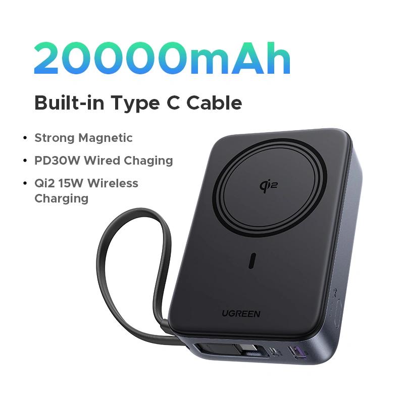 POWER BANK Ugreen "PB567", 20000mAh, 30W PD3.0 , 1 x USB, 1 x USB Type-C, incarcare magnetica 15W, 1 x USB Type-C cablu integrat, gri, "55450B" (timbru verde 0.98 lei) - imagine 2