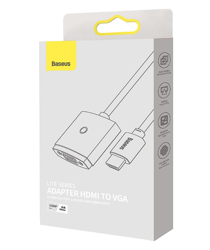 CABLU video Baseus Lite, HDMI (T) la 1 x VGA (M) 1920x1080 la 60Hz, lungime 0.20m, alb "WKQX010002" (timbru verde 0.08 lei) - 6932172606152 - imagine 2