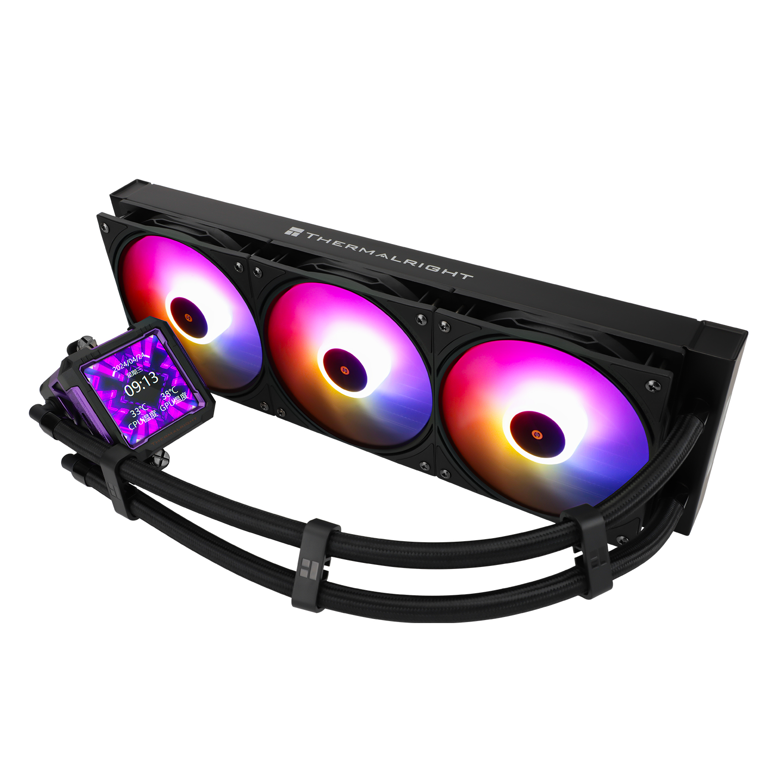 COOLER Thermalright "Frozen Warframe Pro 360", skt. Intel si AMD, racire cu lichid AIO, 3 x 120mm (TL-P12-S), 2000 rpm, pompa 12V PWM, display LCD 2.73", ARGB, negru, "Frozen Warframe Pro 360 Black Argb" (timbru verde 2 lei) - imagine 4
