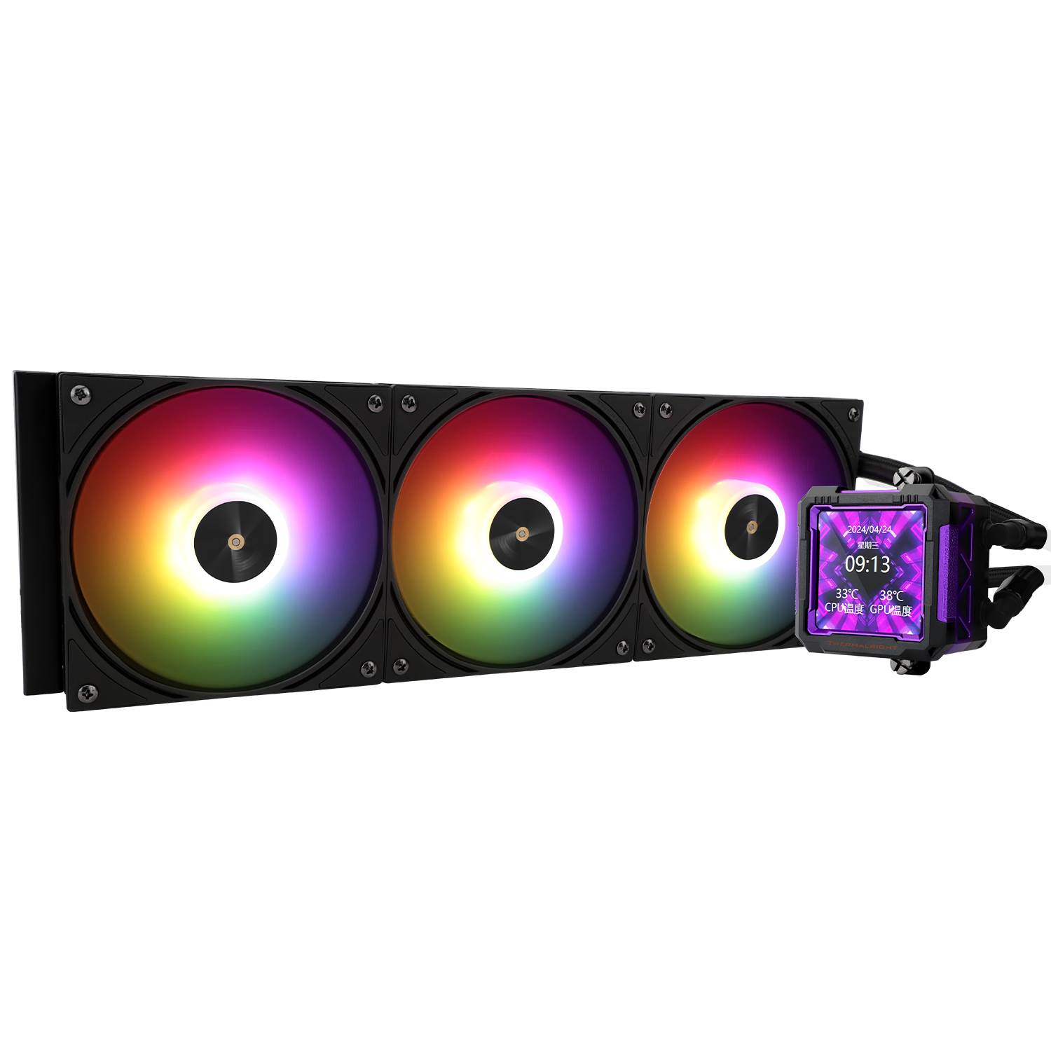 COOLER Thermalright "Frozen Warframe Pro 360", skt. Intel si AMD, racire cu lichid AIO, 3 x 120mm (TL-P12-S), 2000 rpm, pompa 12V PWM, display LCD 2.73", ARGB, negru, "Frozen Warframe Pro 360 Black Argb" (timbru verde 2 lei) - imagine 2