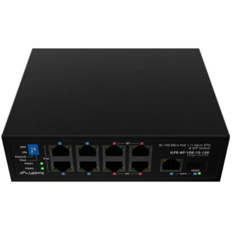 Switch PoE Lanberg ILFE-8P-1GE-1S-120