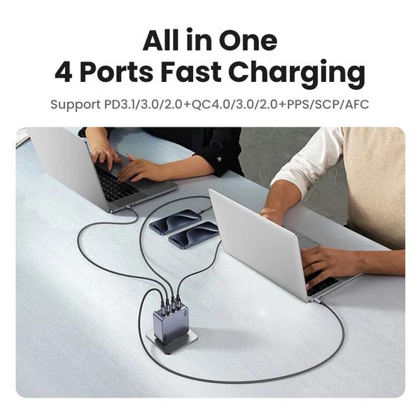 INCARCATOR retea Ugreen, Nexode "X763" Quick Charge 160W GaN, 1 x USB, 3 x USB Tpe-C, include cablu USB Type-C la USB Type-C 240W 1.5 m, gri "25877" (timbru verde 0.18 lei) - 6941876228775 - imagine 3
