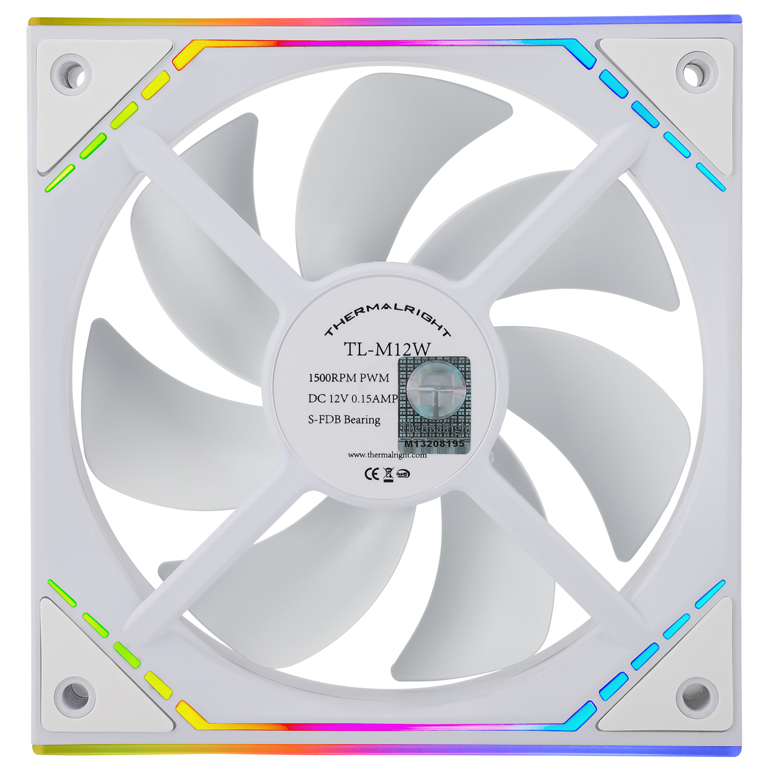 VENTILATOR Thermalright "TL-M12W", 120mm, 1500 RPM, S-FDB Bearing, 47.6 CFM, LED ARGB, 4pin PWM, alb, "TL-M12W" (timbru verde 0.08 lei) - imagine 4