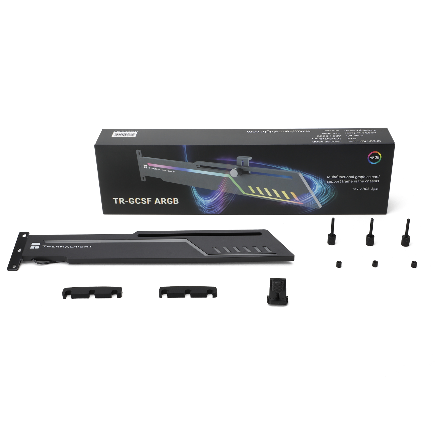 SUPORT placa video Thermalright "TR-GCSF Argb", anti-sagging GPU, aluminiu + ABS, 266x347x8mm, iluminare ARGB 5V 3pin, reglabil, "TR-GCSF Argb" (timbru verde 0.18 lei) - imagine 4