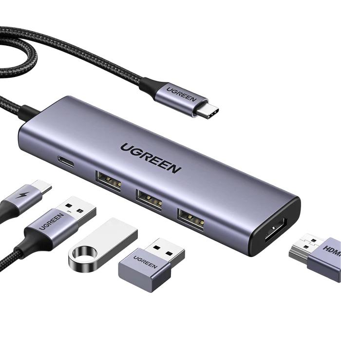 DOCKING Station Ugreen, „CM511” conectare PC USB Type-C, USB 3.0 x 3|HDMI x 1/4K/60Hz|USB Type C x 1 PD 100W, aluminiu, gri „15596” (timbru verde 0.8 lei)