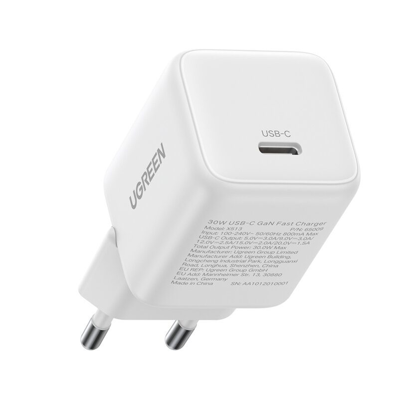 INCARCATOR retea Ugreen GaN „X513” Quick Charge 30W, 1 x USB Type-C, alb „65009” (timbru verde 0.18 lei)