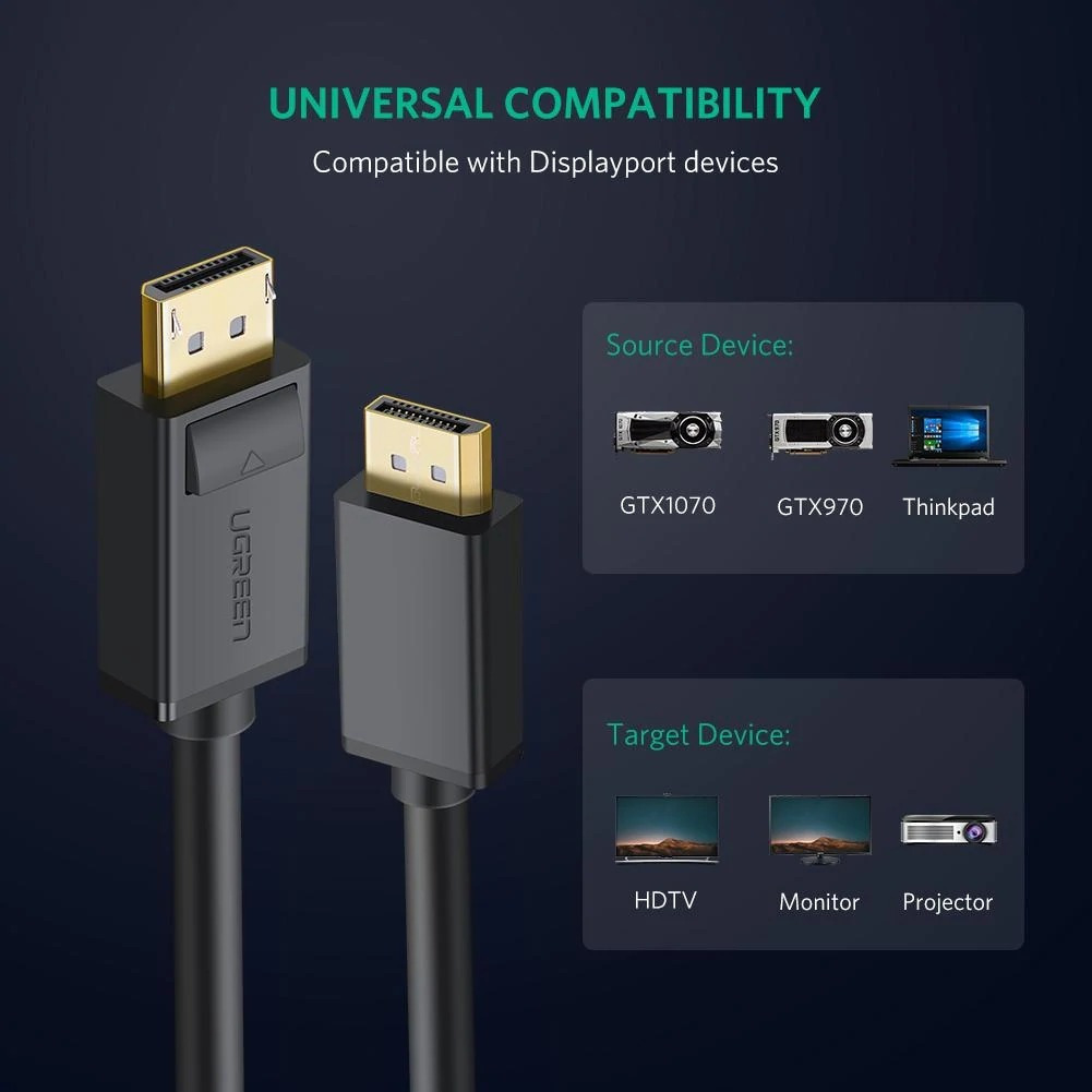 CABLU video Ugreen, "DP102" DP (T) la DP (T) 4K la 30Hz, lungime 5m, negru "10213" (timbru verde 0.08 lei) - 6957303812134 3 CABLU video Ugreen, "DP102" DP (T) la DP (T) 4K la 30Hz, lungime 5m, negru "10213" (timbru verde 0.08 lei) - 6957303812134 - imagine 3