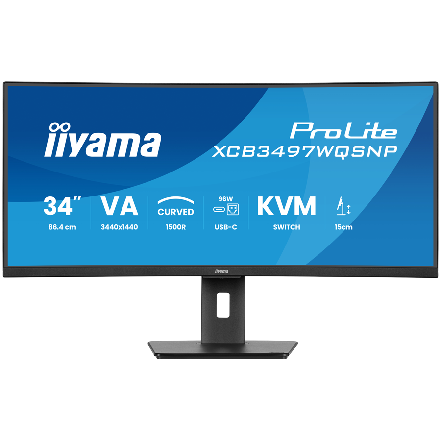 Monitor VA LED Iiyama 34″ XCB3497WQSNP-B1, WQHD (3440 x 1440), HDMI, DisplayPort, Boxe, Ecran curbat (Negru) „XCB3497WQSNP-B1” (timbru verde 7 lei)