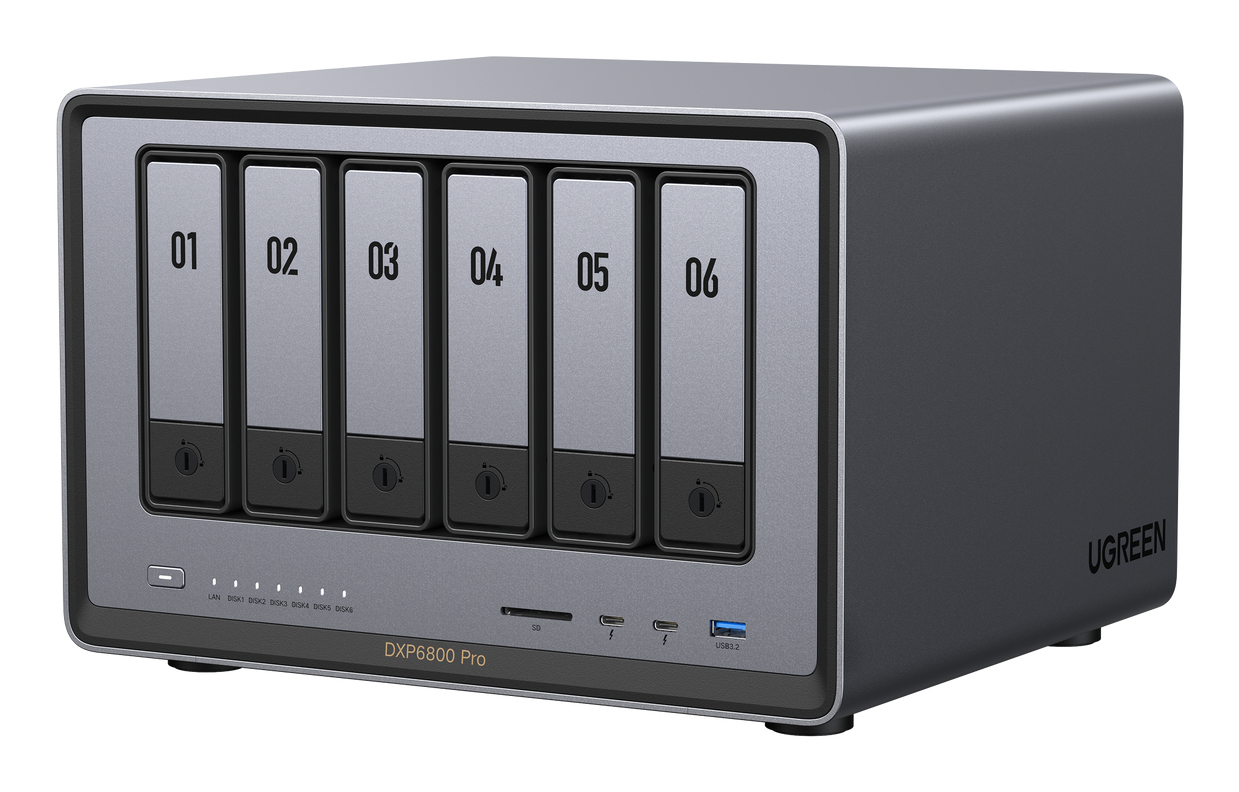 NAS Ugreen "DXP6800Pro", CPU i5 4.40 GHz, RAM DDR5 8Gb max 64Gb, SATA 24Tx6 si M.2 8Tx2, LAN 10Gbx2, 2xThunderbolt4, 2xUSB3, HDMI 2.1 8K, card reader, "25899B" (timbru verde 7 lei) - 6941876267514 1 NAS Ugreen "DXP6800Pro", CPU i5 4.40 GHz, RAM DDR5 8Gb max 64Gb, SATA 24Tx6 si M.2 8Tx2, LAN 10Gbx2, 2xThunderbolt4, 2xUSB3, HDMI 2.1 8K, card reader, "25899B" (timbru verde 7 lei) - 6941876267514