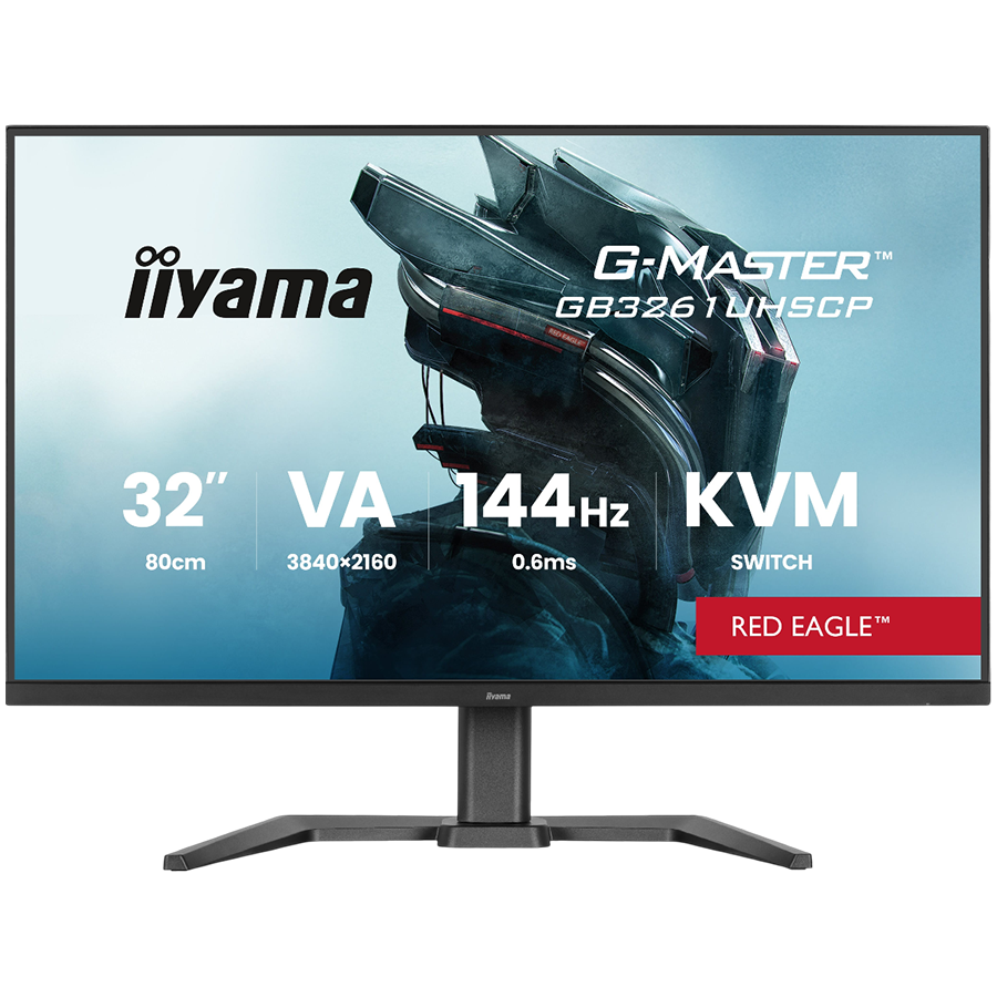 IIYAMA Gaming Monitor 32 VA Gaming G-Master Red Eagle FreeSync Premium 3840×2160 144Hz 400cd/m2 2xHDMI 2.1 DisplayPort USB-C 95W PD KVM 0.6ms MPRT speakers USB 2×3.2 2xC Black Tuner 15cm height adjustable stand