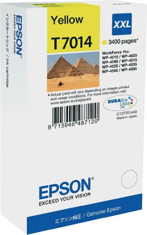 Cartus Cerneala Original Epson Yellow, T7014, pentru WP4000|4500,  , (timbru verde 0.15 lei), „C13T70144010″(RAPO)