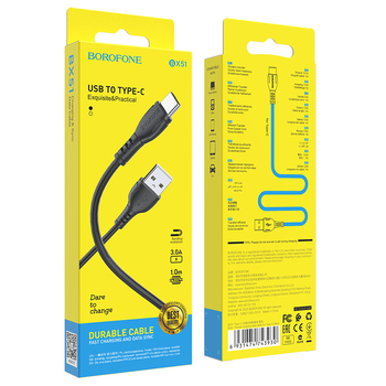 CABLU alimentare si date Borofone "BX51", Charging Data Cable pt. smartphone, USB la USB Type-C, 3A, 1m, negru "6931474743930" (timbru verde 0.18 lei) 2 CABLU alimentare si date Borofone "BX51", Charging Data Cable pt. smartphone, USB la USB Type-C, 3A, 1m, negru "6931474743930" (timbru verde 0.18 lei) - imagine 2